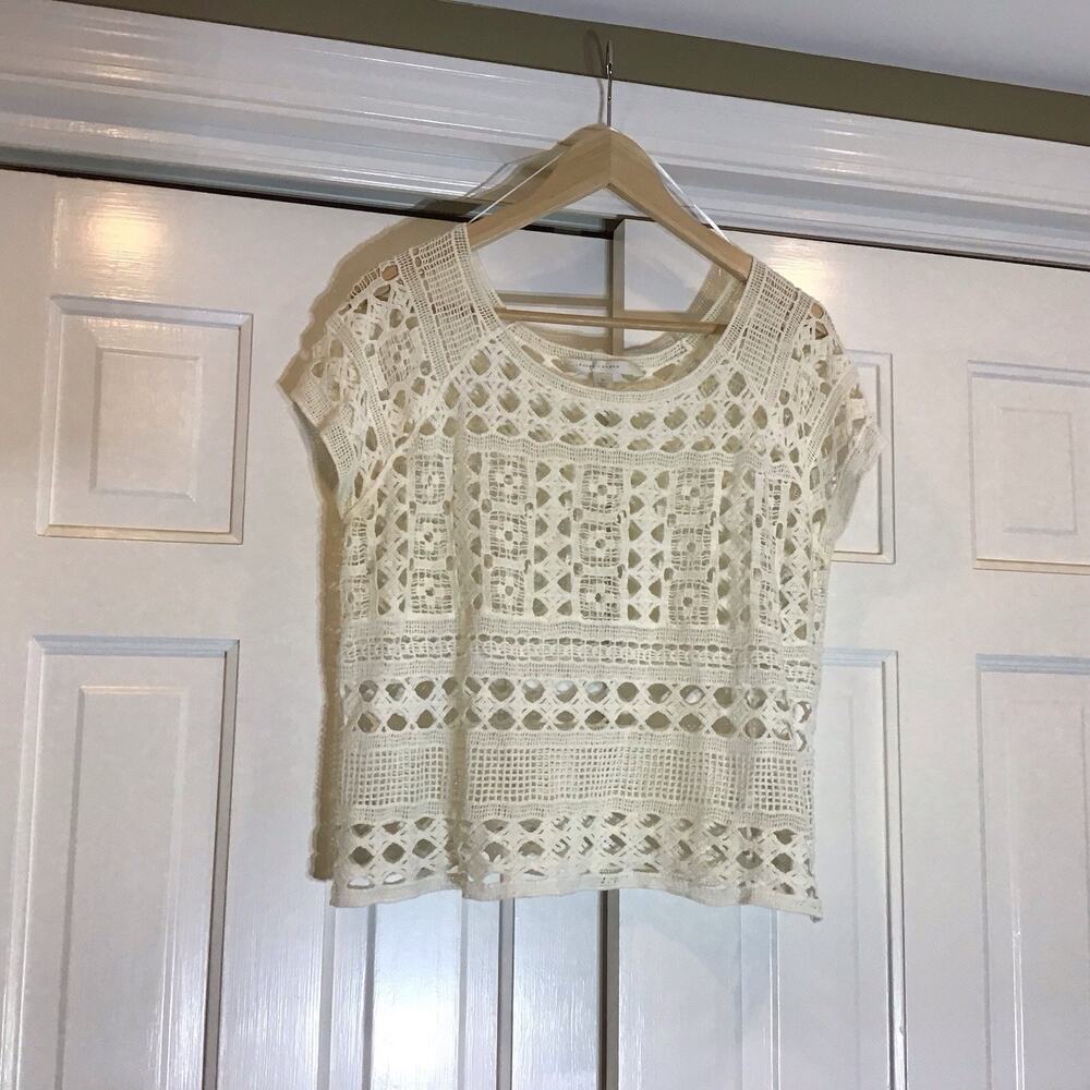 Crochet White Sheer Top Womens Sz M Beach Boho Coquette Festival Fairy Coastal